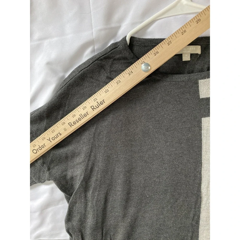Joan Vass‎ Sweater Women M Gray Colorblock Geometric Knit Pullover Lightweight - Picture 9 of 10